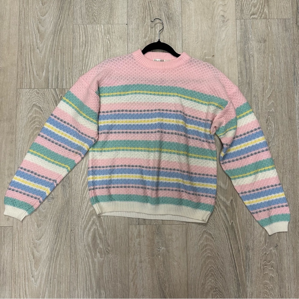 Vintage Cheryl Tiegs pastel striped sweater